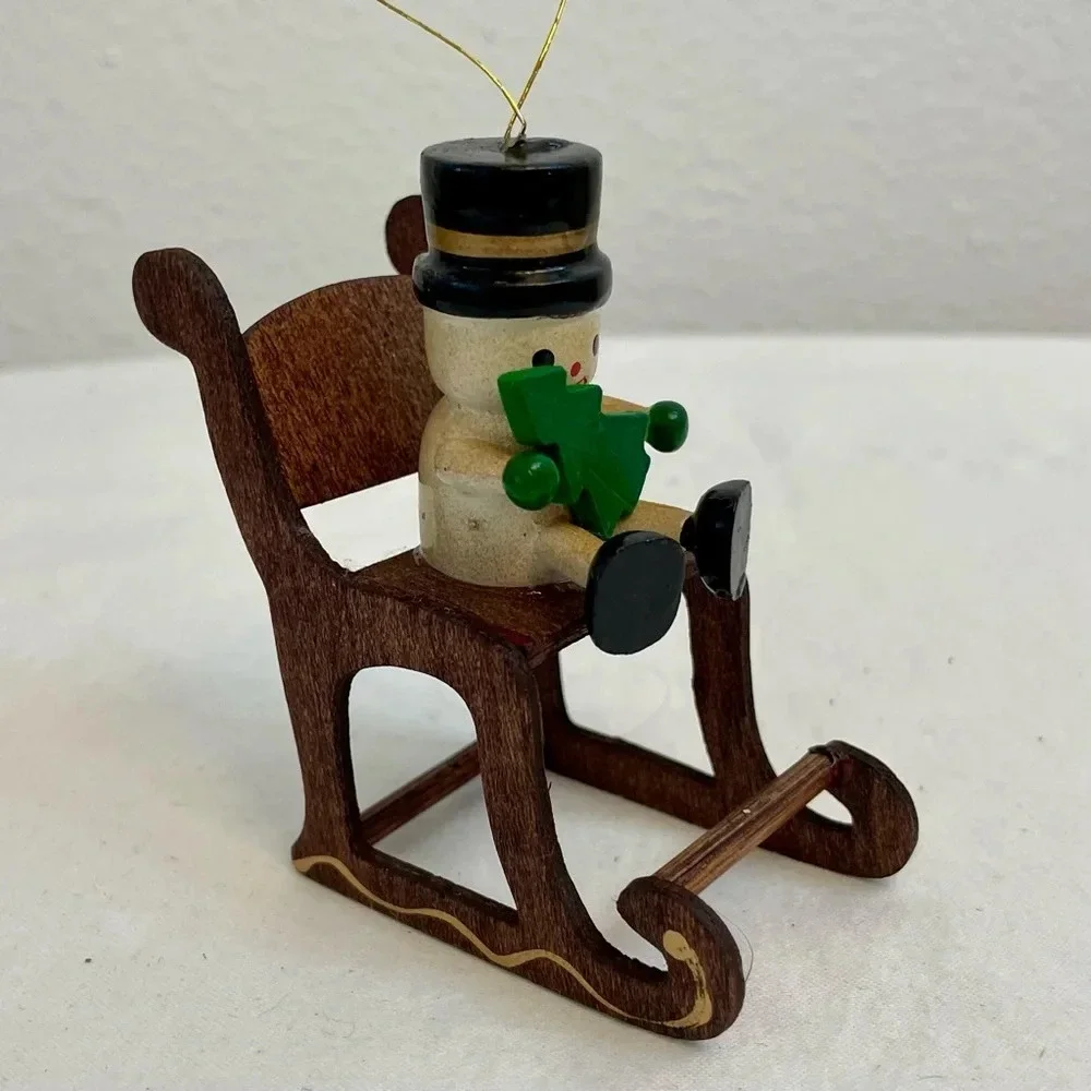Vintage Russ Country Antique Ornament Snowman On Rocking Chair Style # BX 2057.